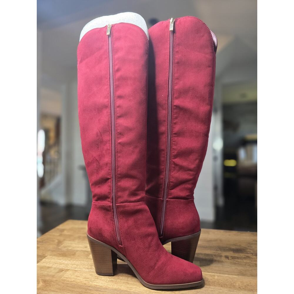 Jessica Simpson Ravyn Knee High Boots Women 9.5 Red Malbec Microsuede NEW